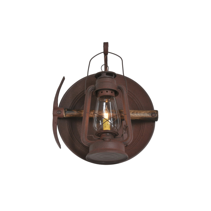 Rustic Miner's Lantern 1-Light Wall Sconce with Clear Glass