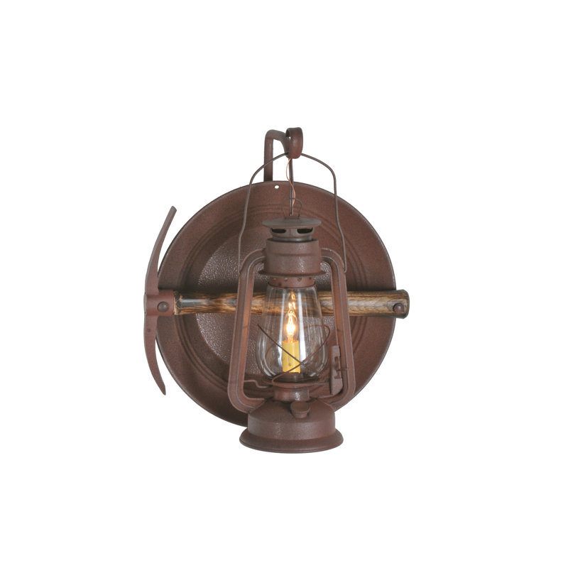 Rustic Miner's Lantern 1-Light Wall Sconce with Clear Glass