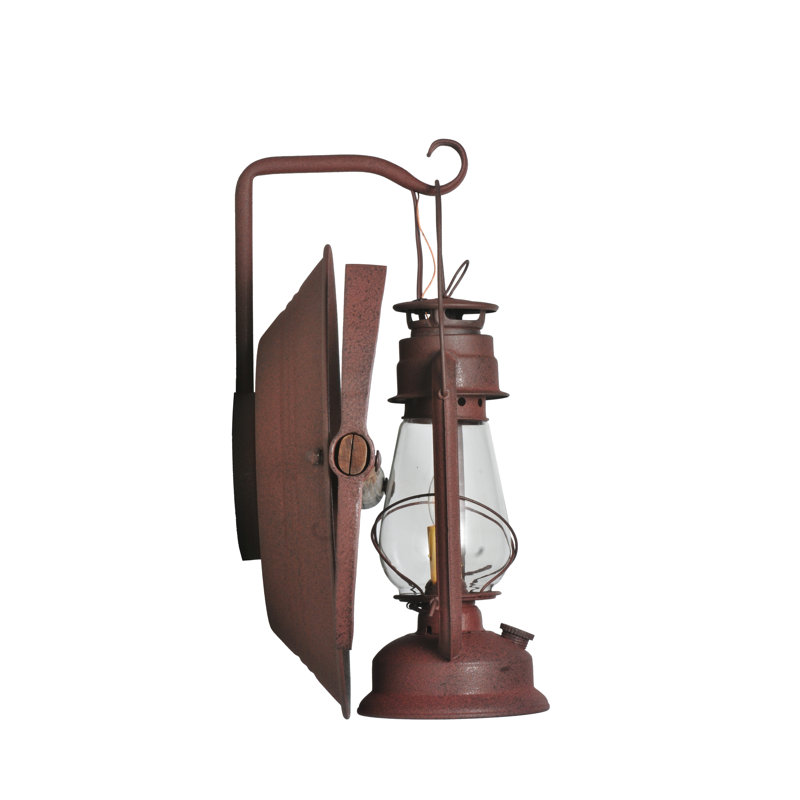 Rustic Miner's Lantern 1-Light Wall Sconce with Clear Glass