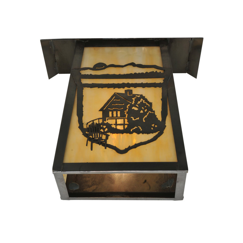 Rustic Craftsman Brown Wall Sconce with Beige Art Glass