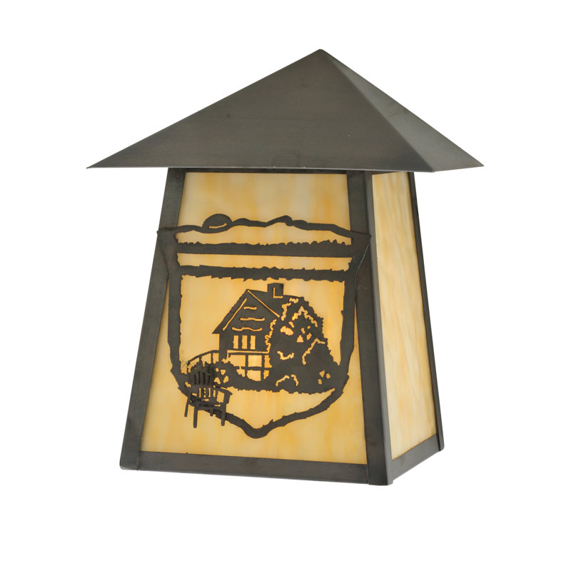 Rustic Craftsman Brown Wall Sconce with Beige Art Glass