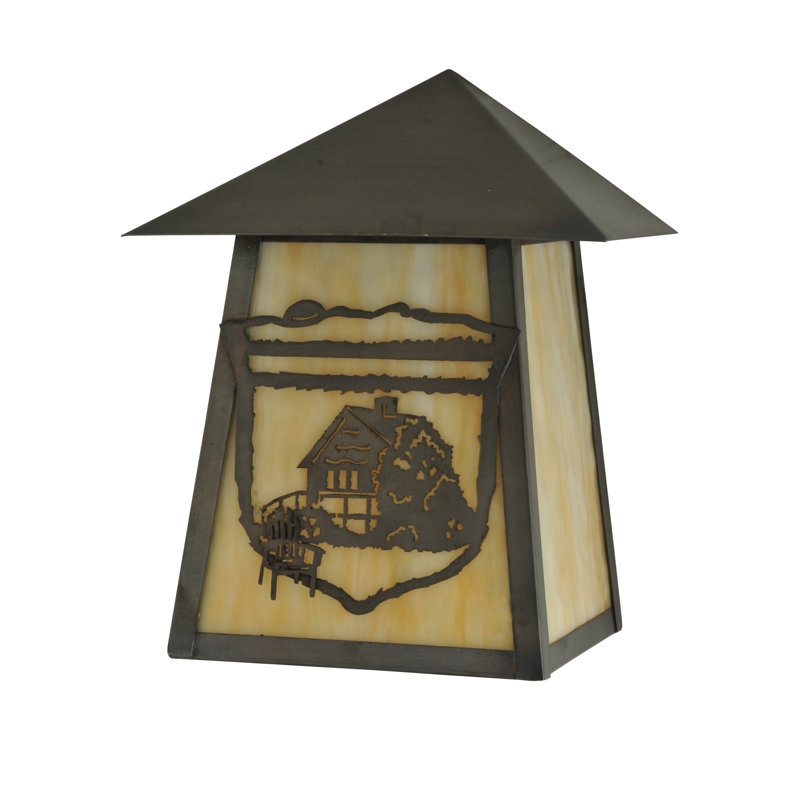 Rustic Craftsman Brown Wall Sconce with Beige Art Glass