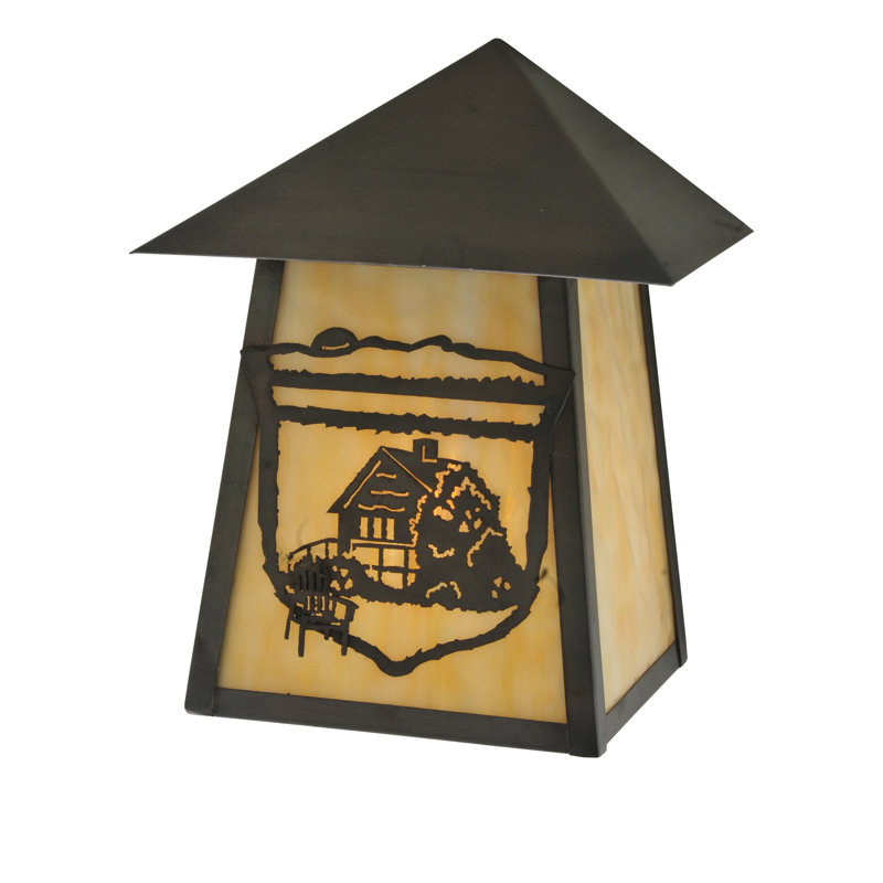 Rustic Craftsman Brown Wall Sconce with Beige Art Glass