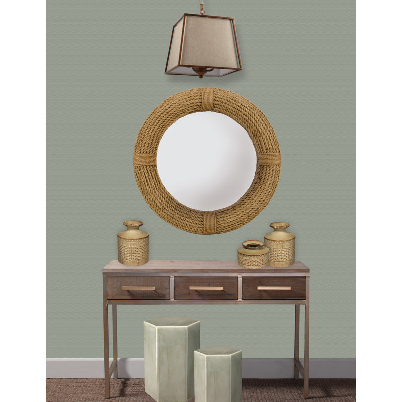 Coastal Charm Wood and Rope 37" Round Wall Mirror