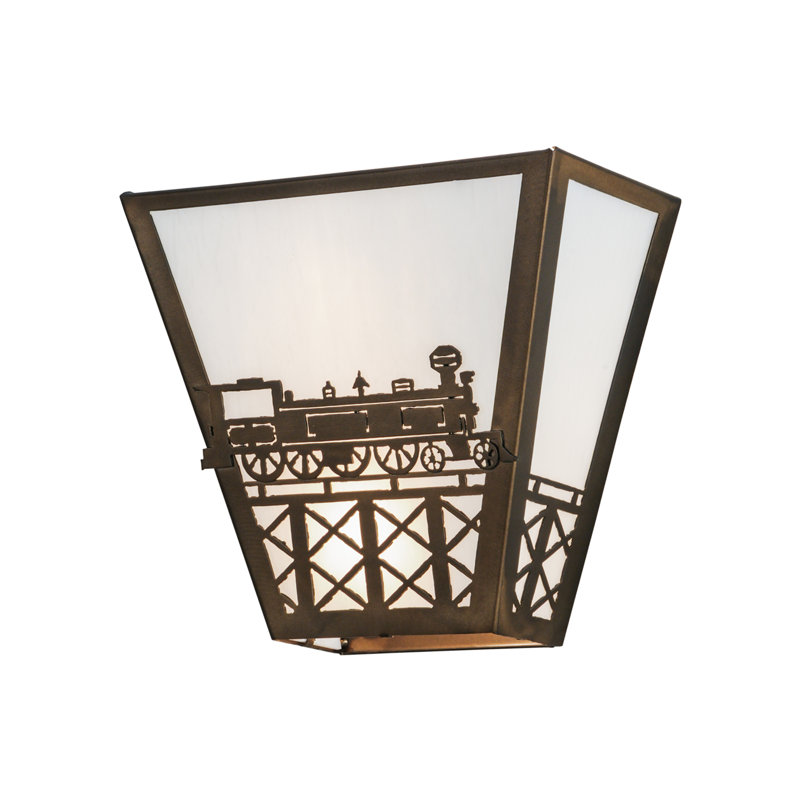 Rustic White Art Glass 11.5" Bronze Train Sconce