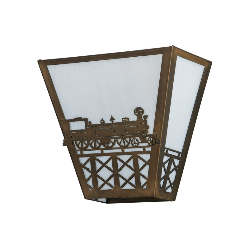 Rustic White Art Glass 11.5" Bronze Train Sconce
