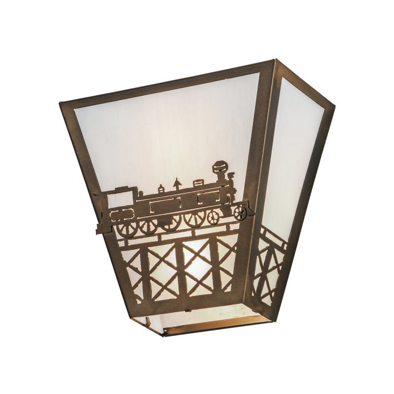 Rustic White Art Glass 11.5" Bronze Train Sconce