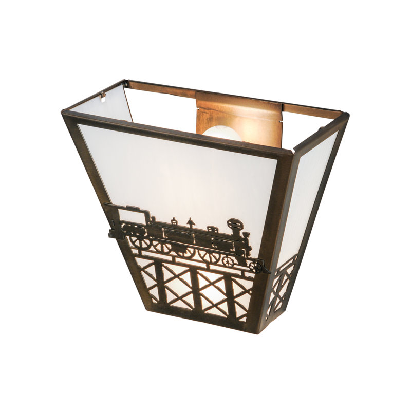 Rustic White Art Glass 11.5" Bronze Train Sconce