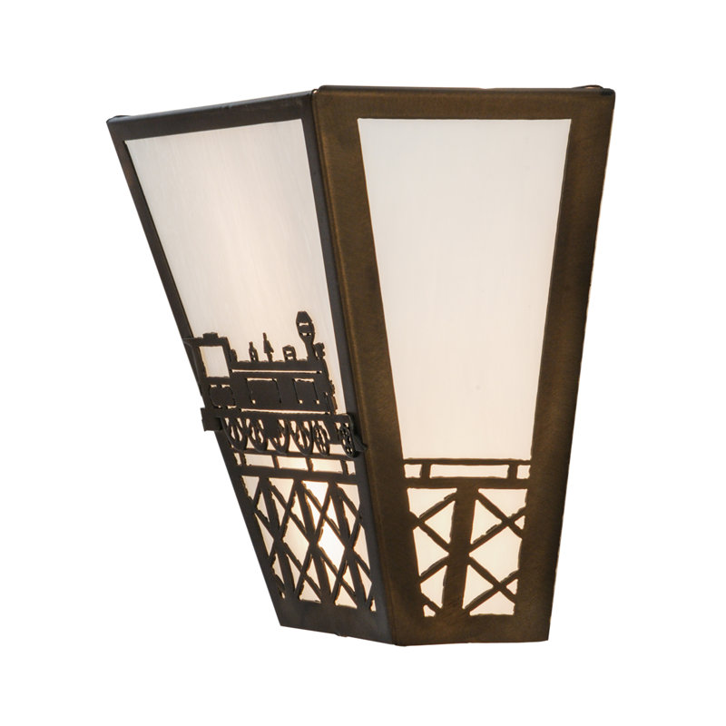 Rustic White Art Glass 11.5" Bronze Train Sconce