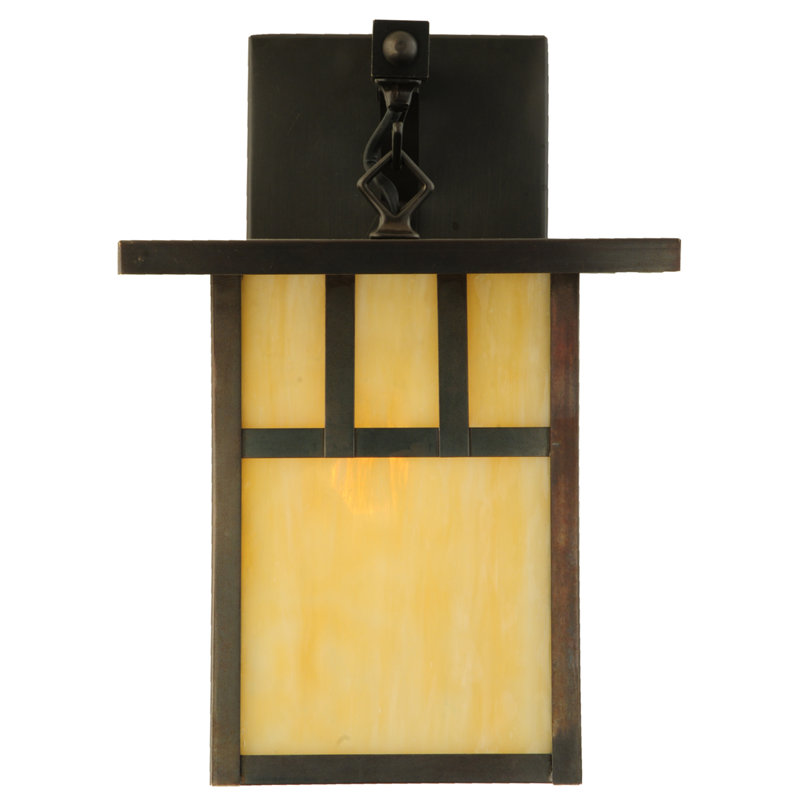 Brown Mission Style Outdoor Wall Sconce with Glass Shade