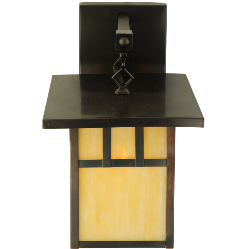 Brown Mission Style Outdoor Wall Sconce with Glass Shade