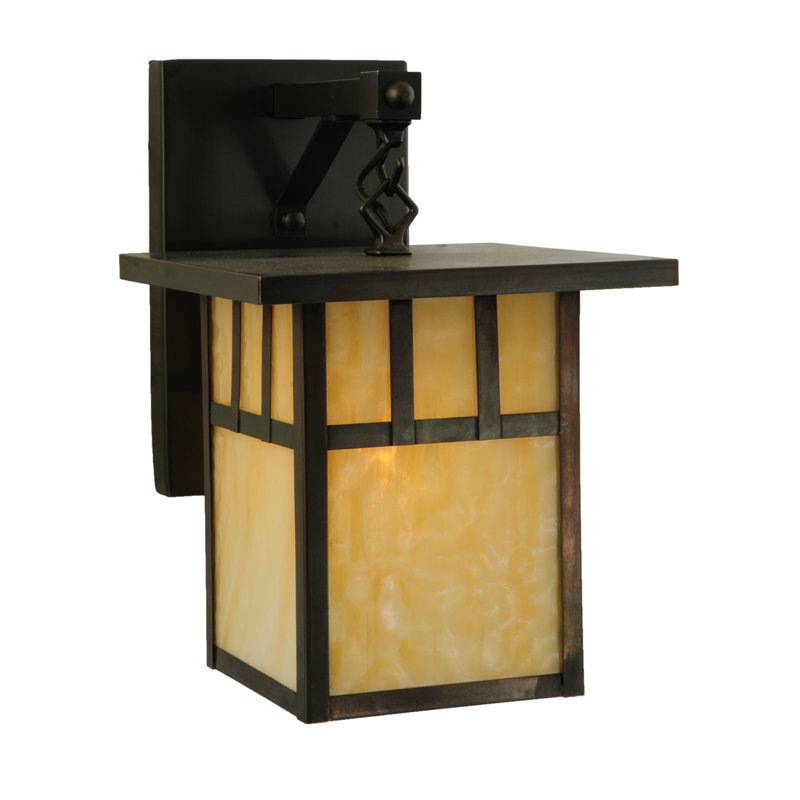 Brown Mission Style Outdoor Wall Sconce with Glass Shade