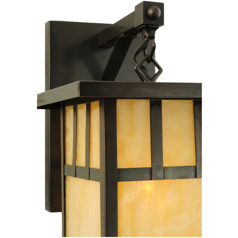 Brown Mission Style Outdoor Wall Sconce with Glass Shade