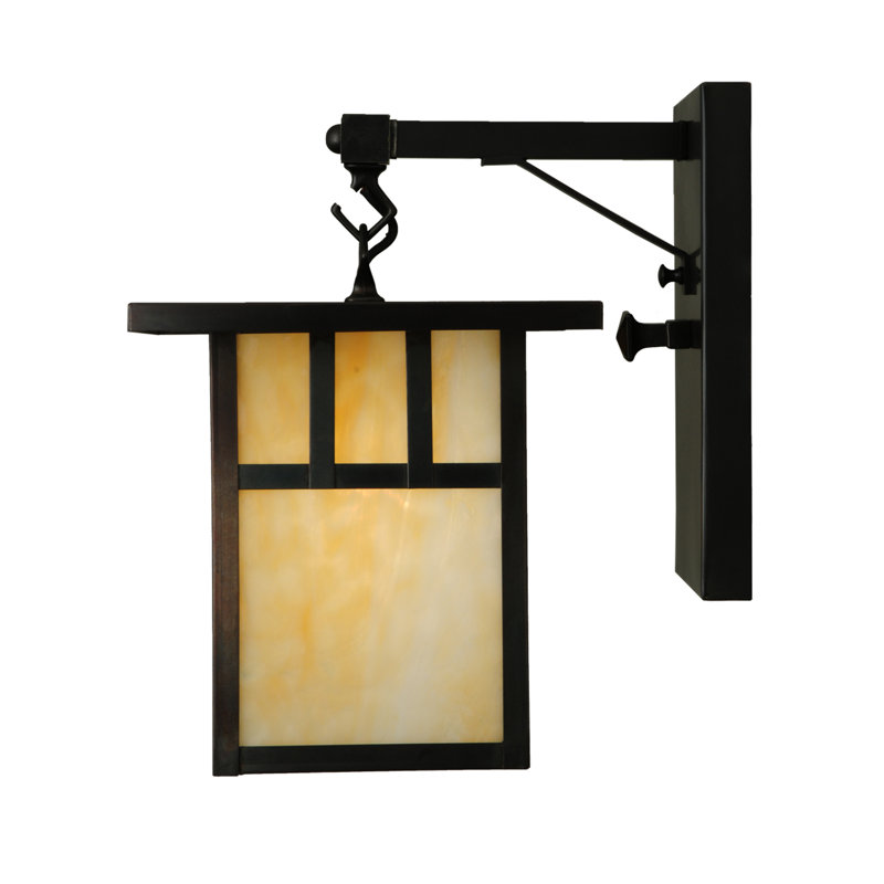 Brown Mission Style Outdoor Wall Sconce with Glass Shade