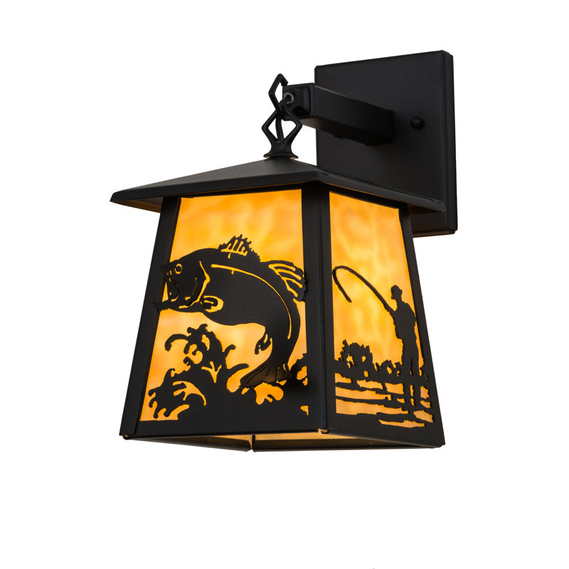 Black Steel Fishing Wall Sconce with Art Glass