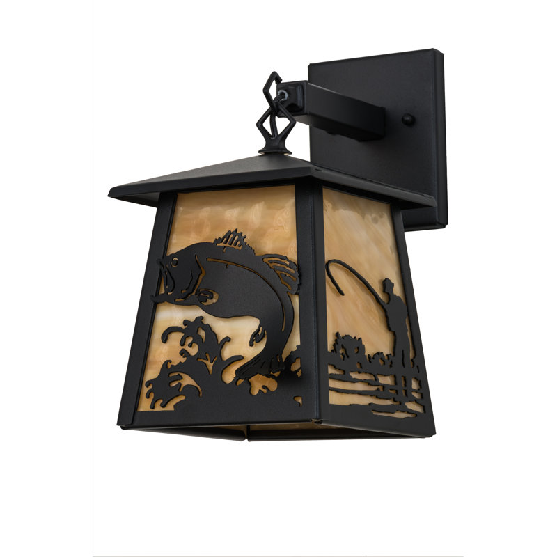 Black Steel Fishing Wall Sconce with Art Glass