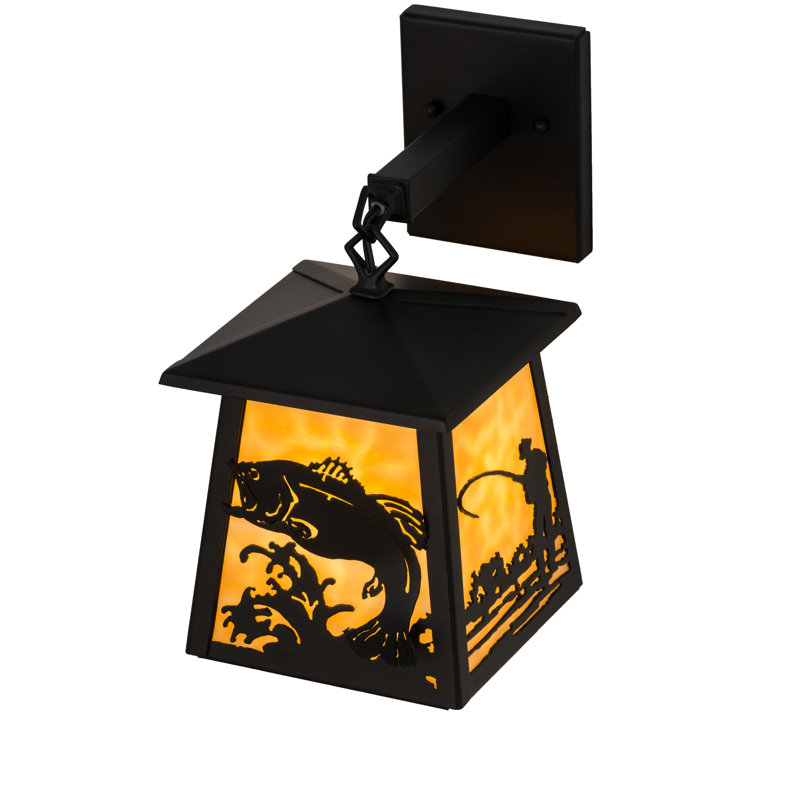 Black Steel Fishing Wall Sconce with Art Glass