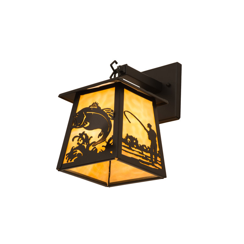 Black Steel Fishing Wall Sconce with Art Glass