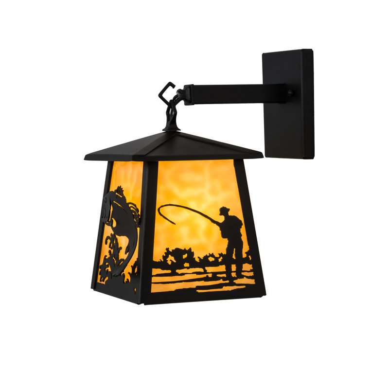 Black Steel Fishing Wall Sconce with Art Glass