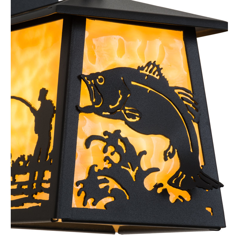 Black Steel Fishing Wall Sconce with Art Glass