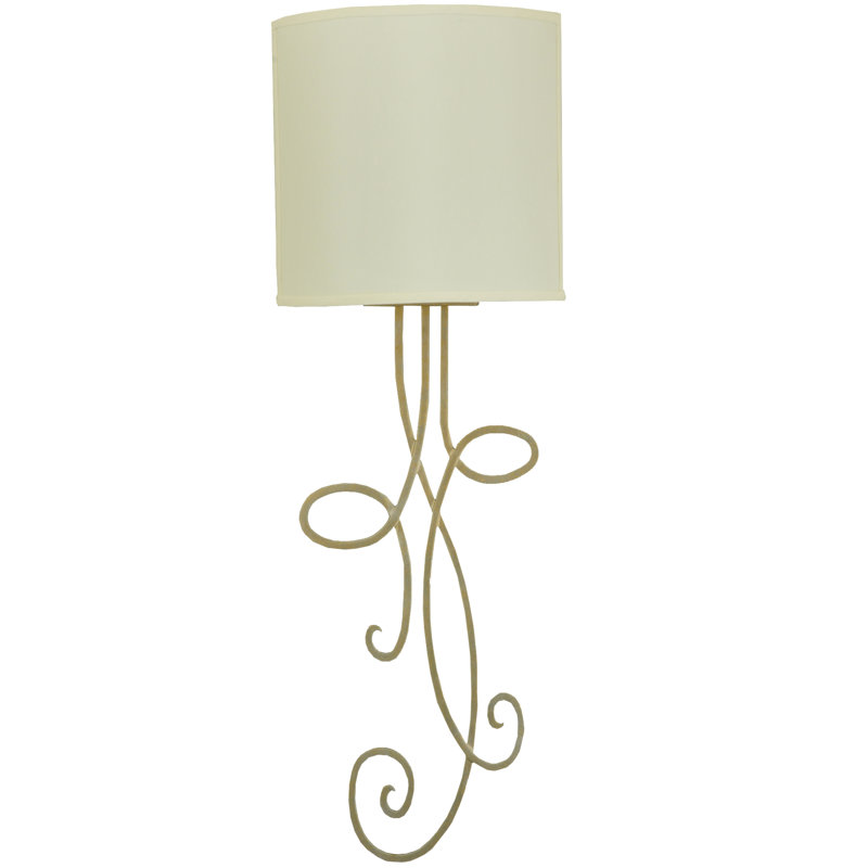 Champagne Metallic Scrollwork Sconce with Eggshell Shade