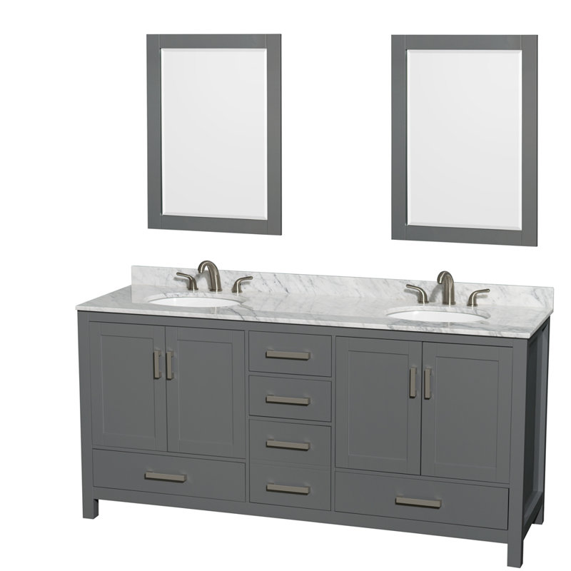 Sheffield 78.5" Dark Gray Solid Wood Double Bathroom Vanity Base