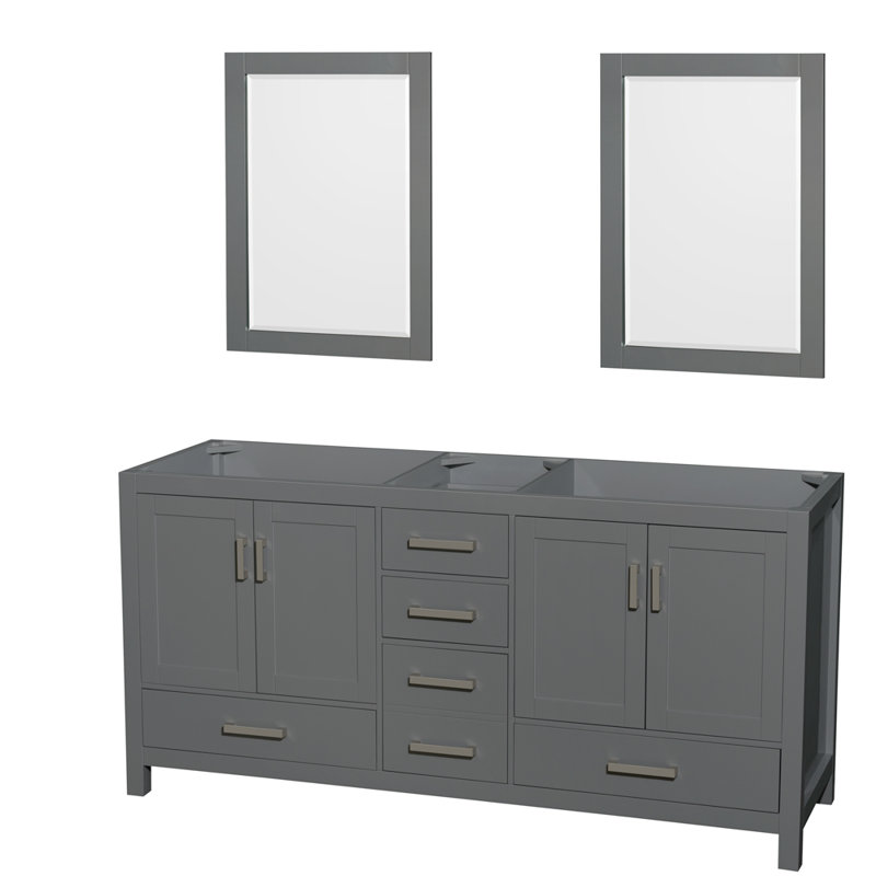 Sheffield 78.5" Dark Gray Solid Wood Double Bathroom Vanity Base