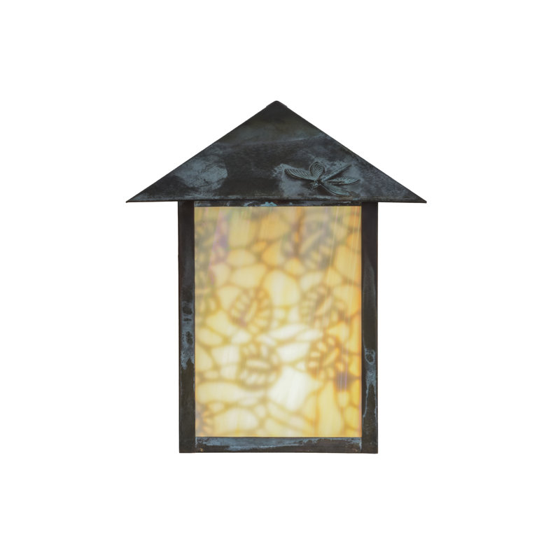 Seneca 10.5'' Verdigris Dragonfly and Lotus Leaf Brass Wall Sconce