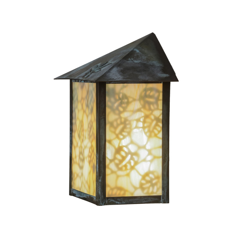 Seneca 10.5'' Verdigris Dragonfly and Lotus Leaf Brass Wall Sconce