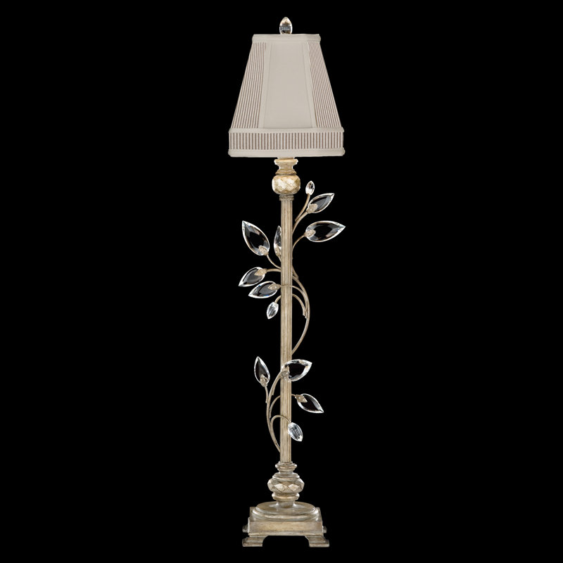 Crystal Laurel 37" Silver Leafed Console Lamp with Faceted Crystal Leaves