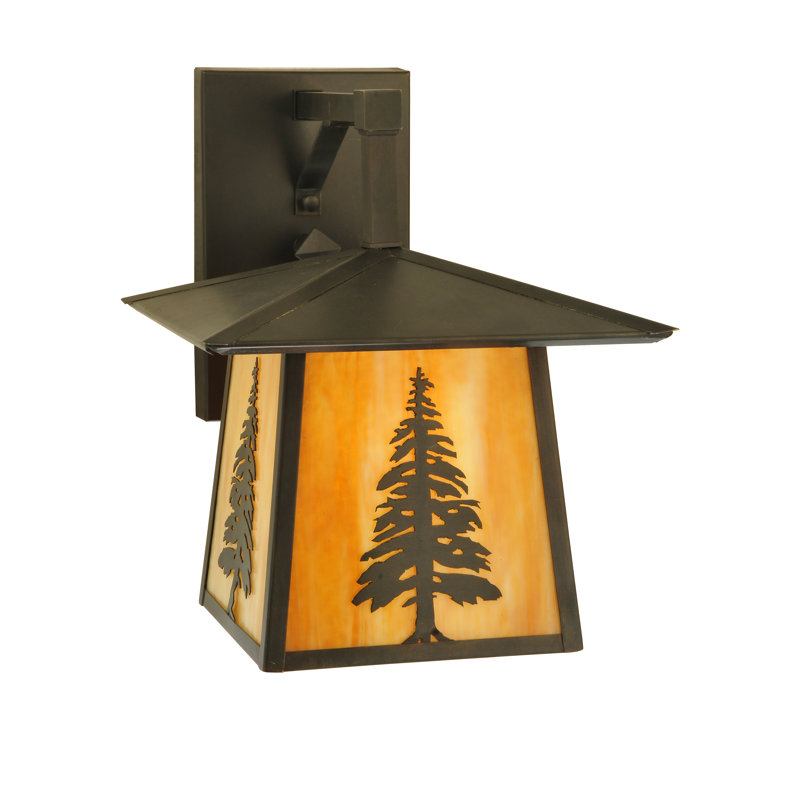 Tall Pine 1-Light Brown Brass Outdoor Wall Lantern