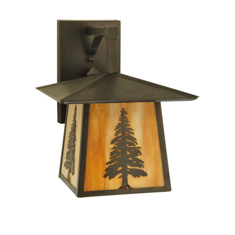 Tall Pine 1-Light Brown Brass Outdoor Wall Lantern