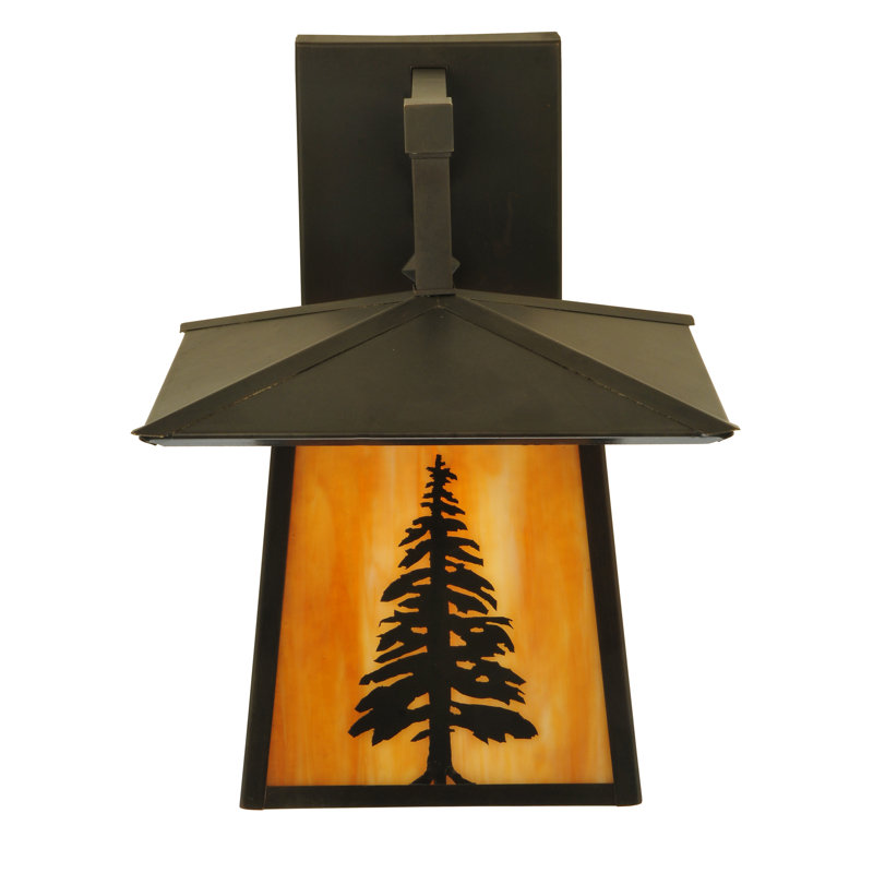 Tall Pine 1-Light Brown Brass Outdoor Wall Lantern