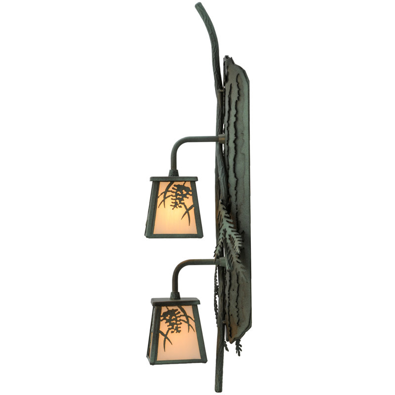 Beige Art Glass Pinecone 2-Light Lantern Sconce in Antique Copper