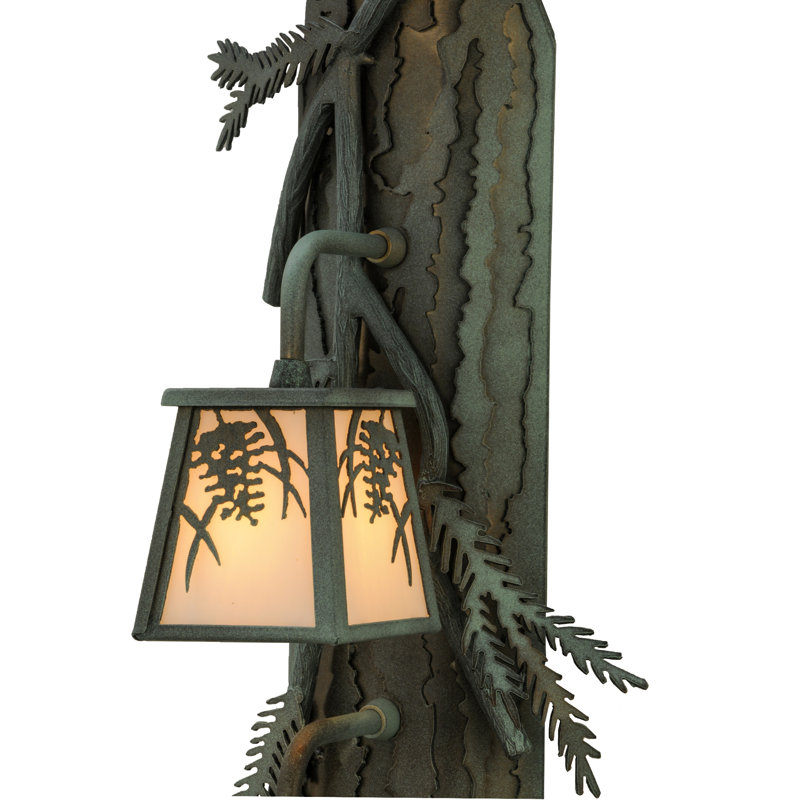 Beige Art Glass Pinecone 2-Light Lantern Sconce in Antique Copper