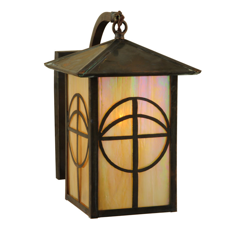 Seneca Bronze 1-Light Curved Arm Sconce with Mission Arts & Crafts Design