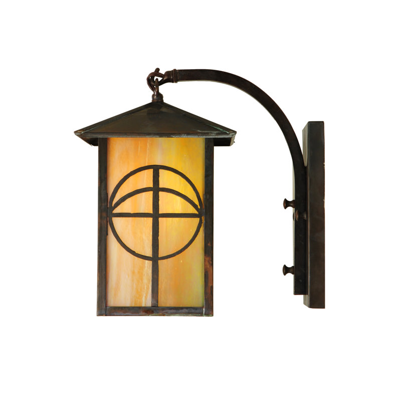 Seneca Bronze 1-Light Curved Arm Sconce with Mission Arts & Crafts Design