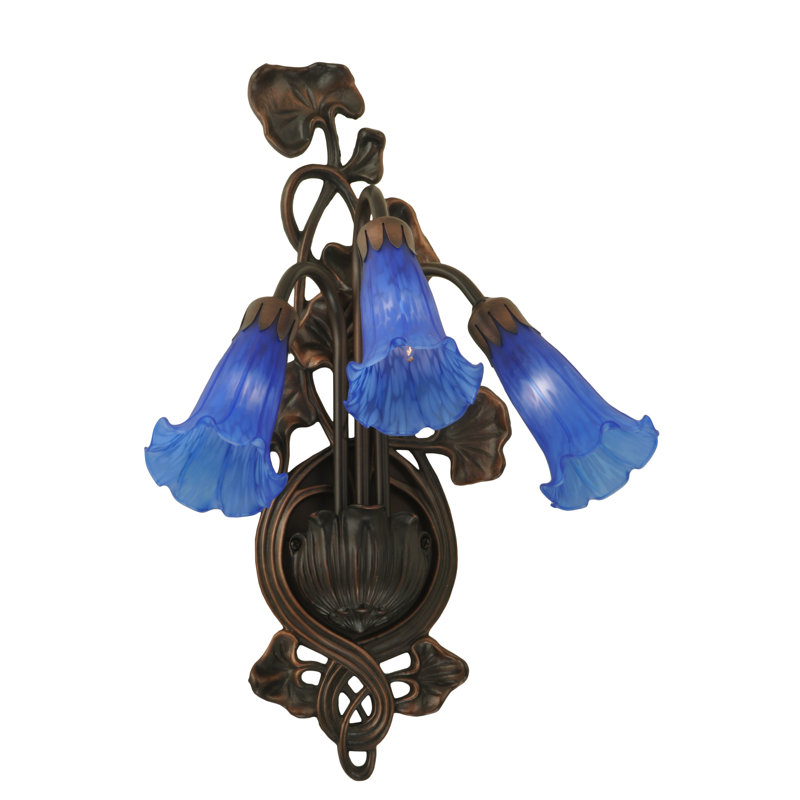 Indigo Blue and Bronze 3-Light Floral Wall Sconce