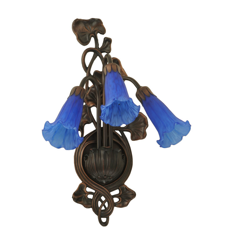 Indigo Blue and Bronze 3-Light Floral Wall Sconce