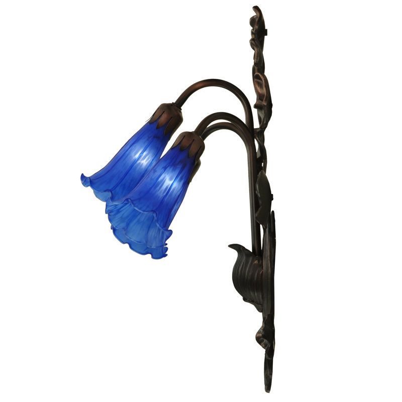 Indigo Blue and Bronze 3-Light Floral Wall Sconce