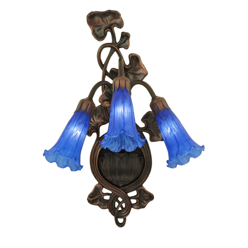 Indigo Blue and Bronze 3-Light Floral Wall Sconce