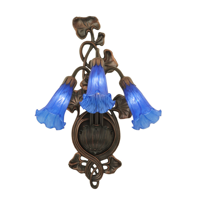 Indigo Blue and Bronze 3-Light Floral Wall Sconce