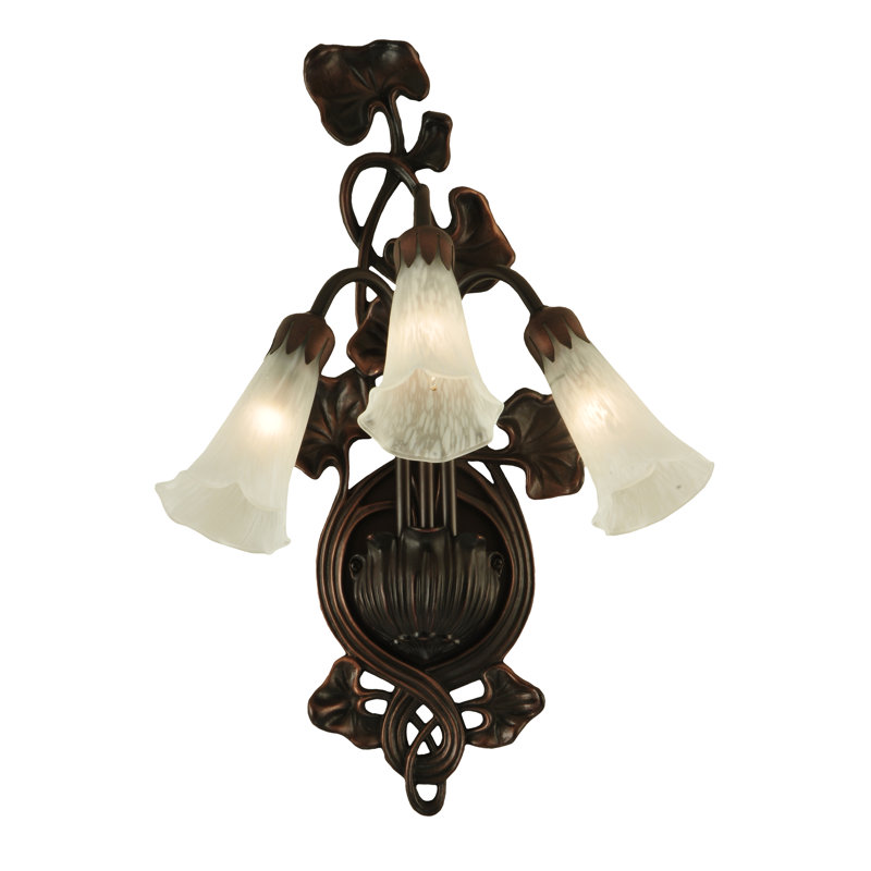Elegant White Bronze 3-Light Lily Pad Wall Sconce