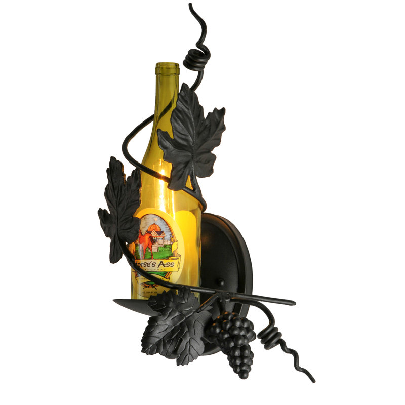 Tuscan Vineyard Black 1-Light Wine Bottle Wall Sconce