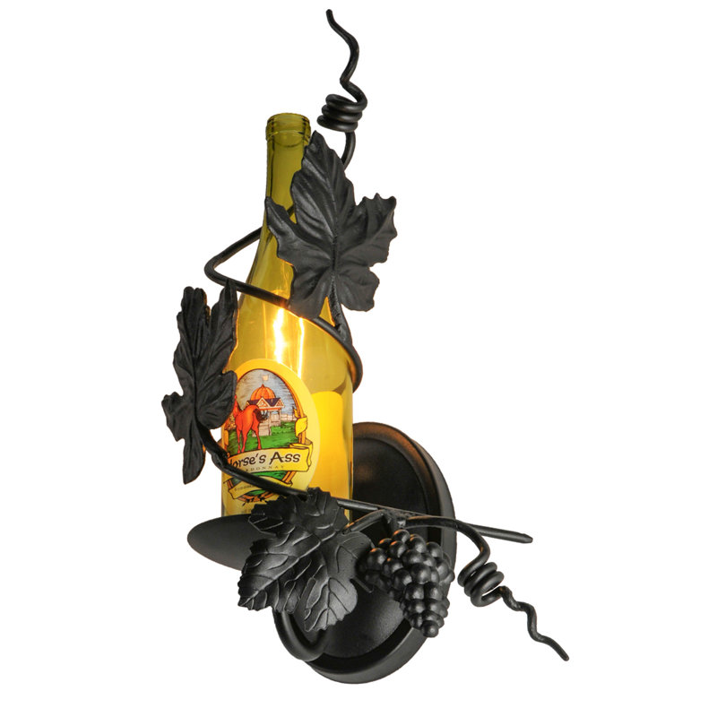 Tuscan Vineyard Black 1-Light Wine Bottle Wall Sconce