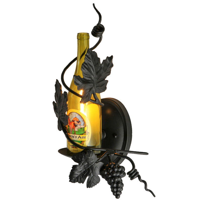 Tuscan Vineyard Black 1-Light Wine Bottle Wall Sconce
