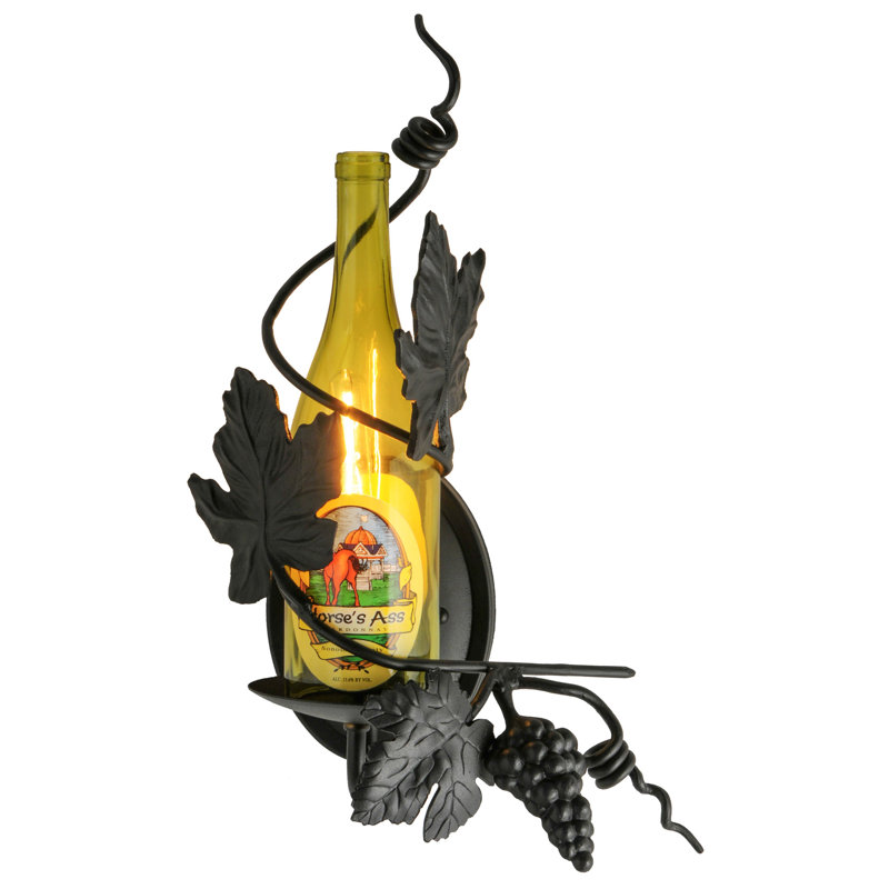 Tuscan Vineyard Black 1-Light Wine Bottle Wall Sconce