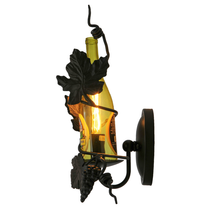Tuscan Vineyard Black 1-Light Wine Bottle Wall Sconce