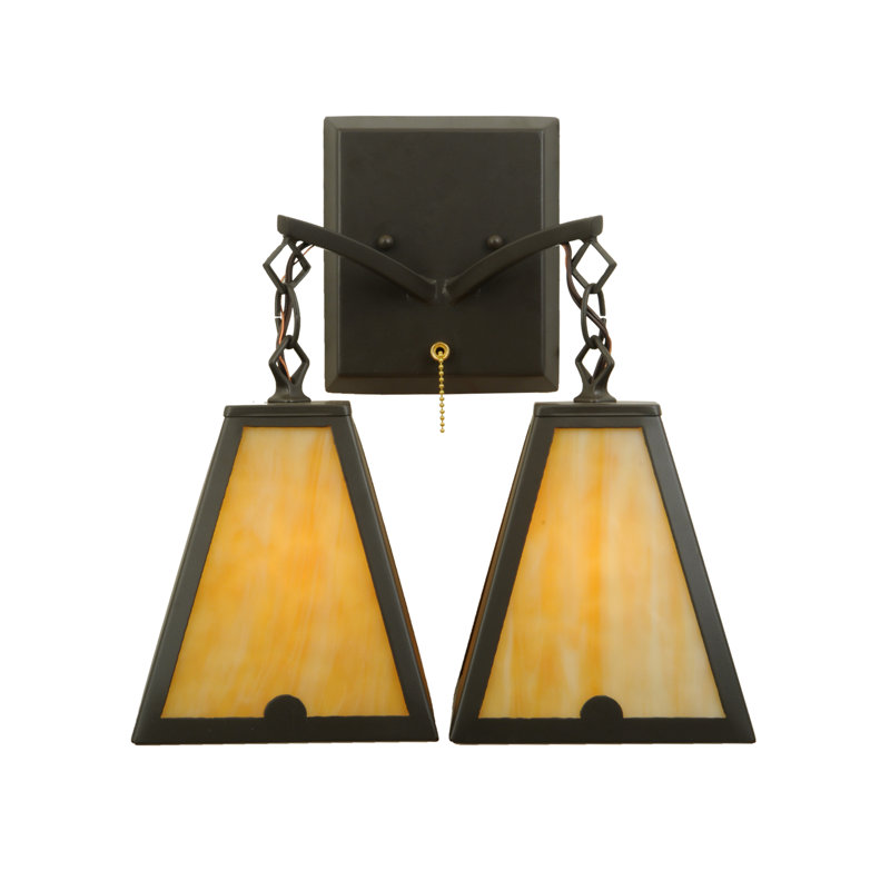 Arnage Dual-Beige Shade Wall Sconce in Timeless Bronze