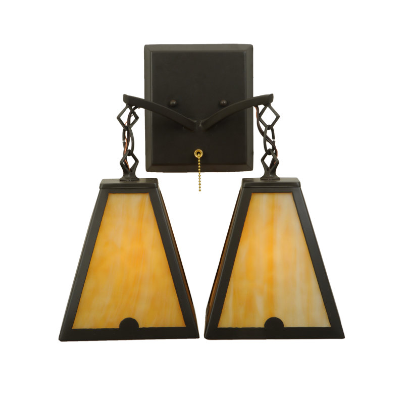 Arnage Dual-Beige Shade Wall Sconce in Timeless Bronze